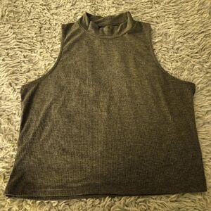 2/$15 SERIOUSLY SOFT Gray Ribbed High Necked Cropped Tank Top - Size XL